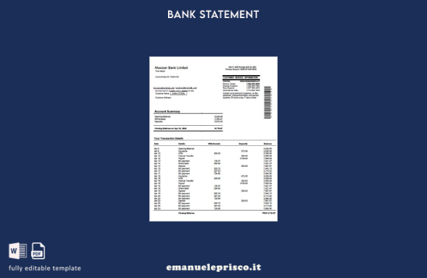 modello word di estratto conto Pakistan Meezan Bank Limited in stile verificato